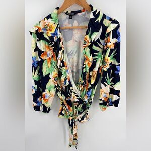 Lauren Ralph Lauren women’s floral jersey belted peplum ruffle trim top size L